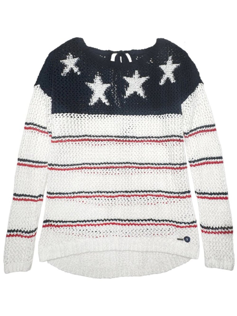 HOLLISTER STARS AND STRIPES CROCHET SWEATER WHITE COASTAL COWGIRL PREPPY SMALL